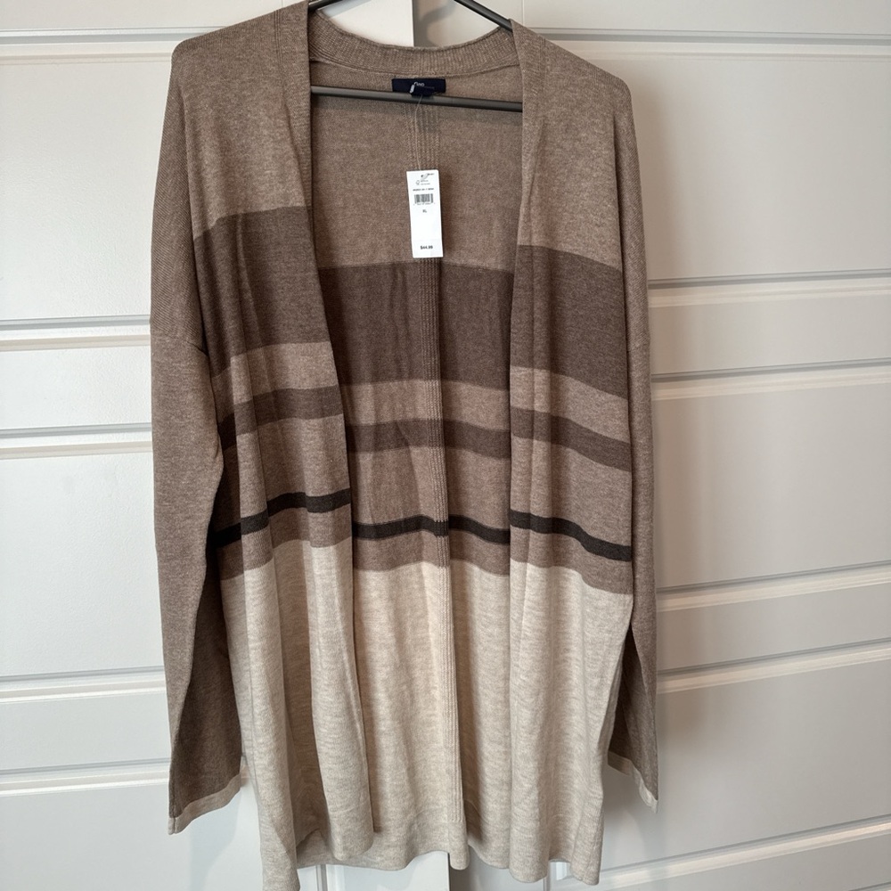 GAP Women's Brown and Cream Striped Cardigan